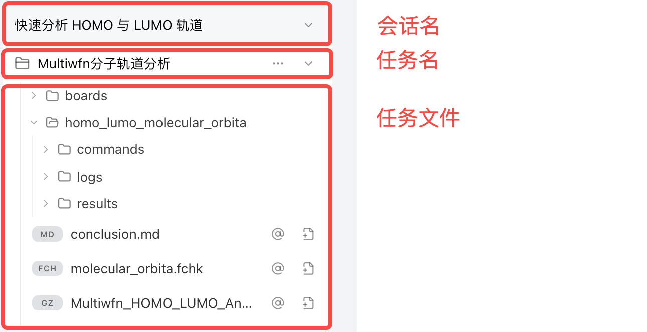 Outputs tab: the session → task → output-file tree, with a running task indicator